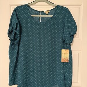 Lily White Teal Polka Dot Blouse